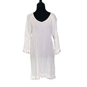 Moussy white cotton boho peasant mini dress size One size fits most